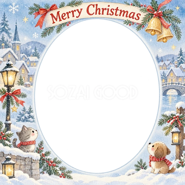 リースとベルのクリスマスイラスト