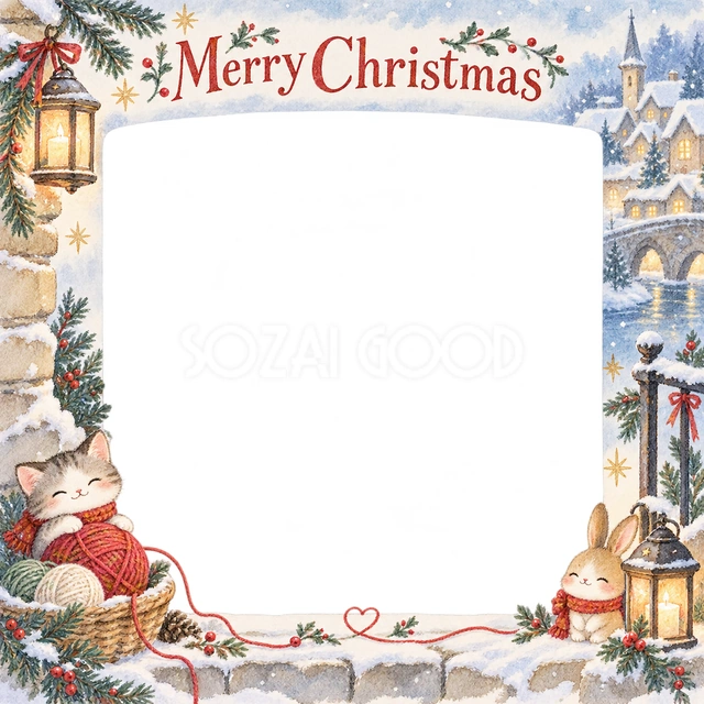 ランタンと毛糸のクリスマスイラスト