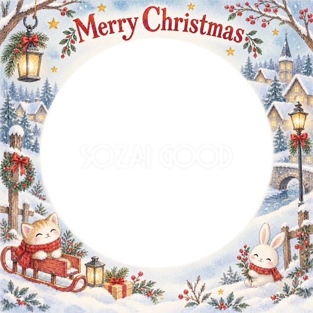 赤いそりのクリスマスイラスト