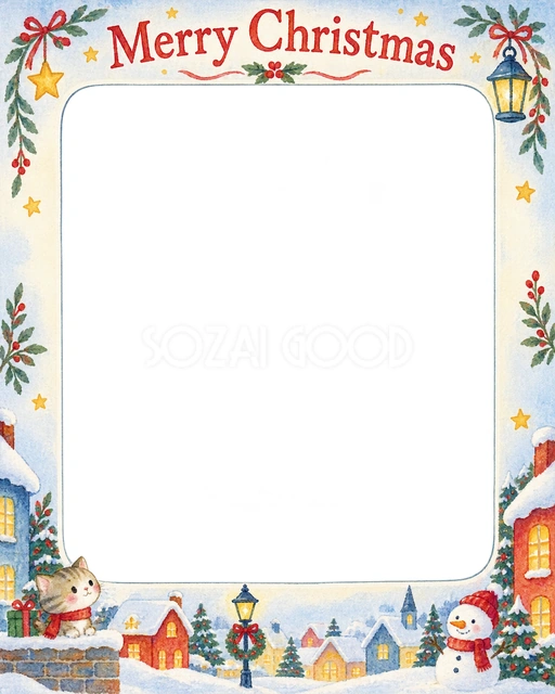 暖かな窓辺のクリスマスイラスト