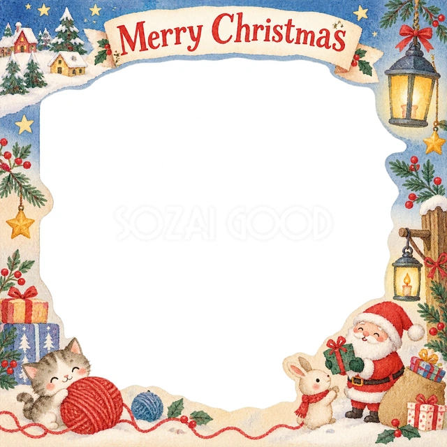 ランタンと毛糸のクリスマスイラスト