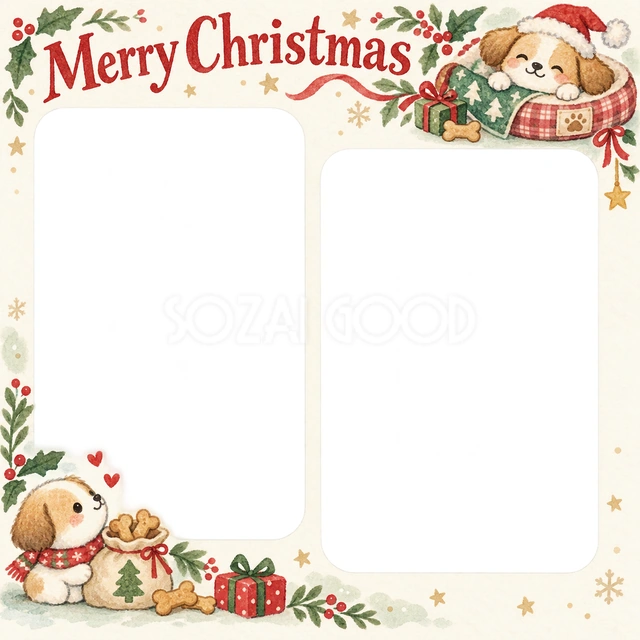 ちいさなペット用ベッドのクリスマスイラスト