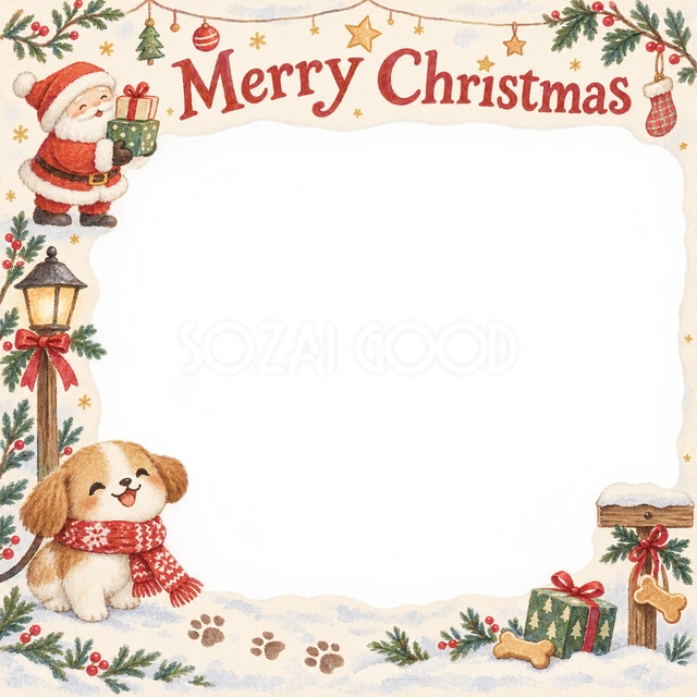 お散歩のマフラーのクリスマスイラスト