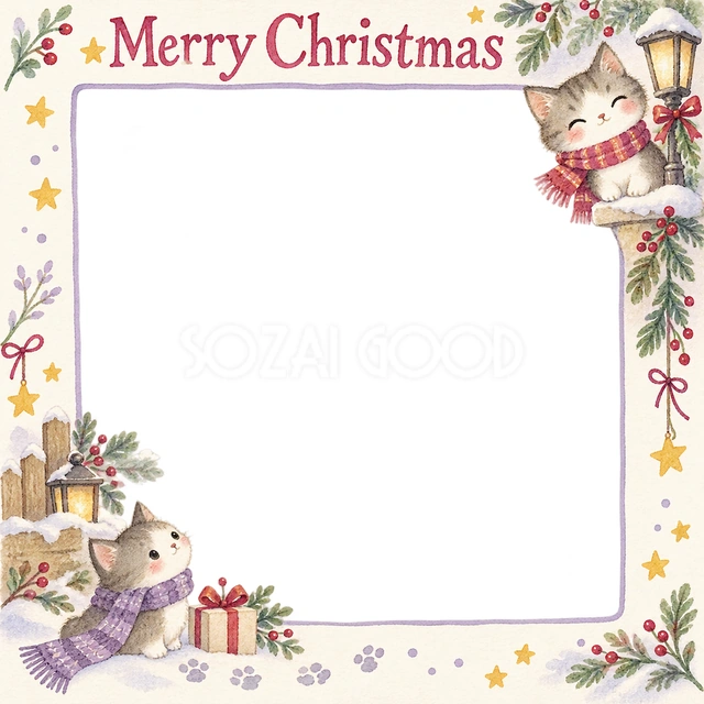 お散歩のマフラーのクリスマスイラスト