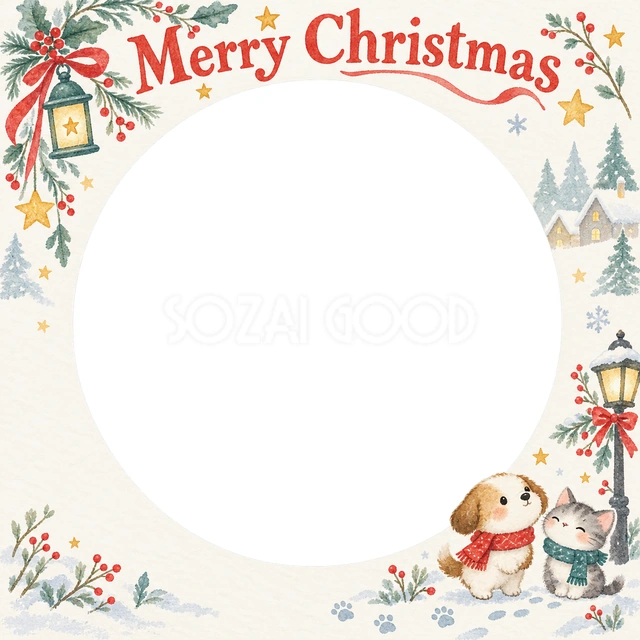 お散歩のマフラーのクリスマスイラスト