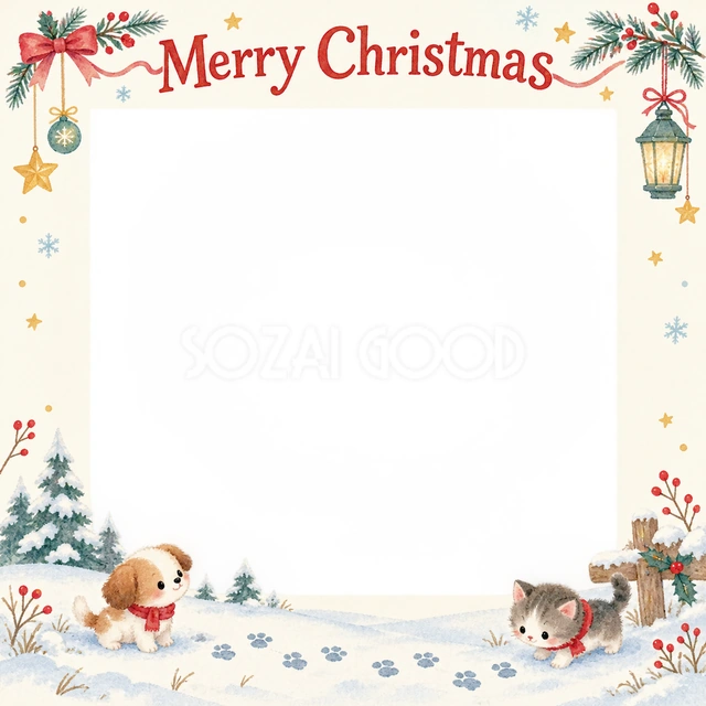 雪の足あとのクリスマスイラスト