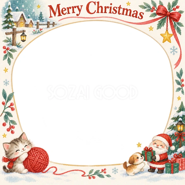 ねこの毛糸玉のクリスマスイラスト