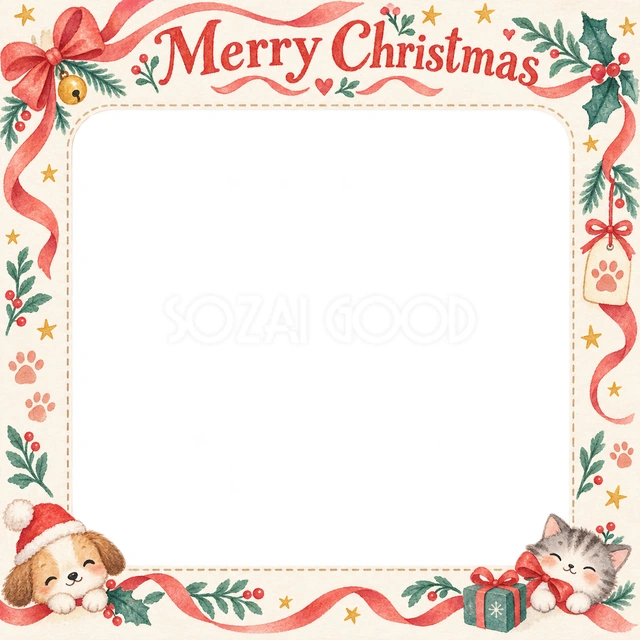 肉球とリボンのクリスマスイラスト