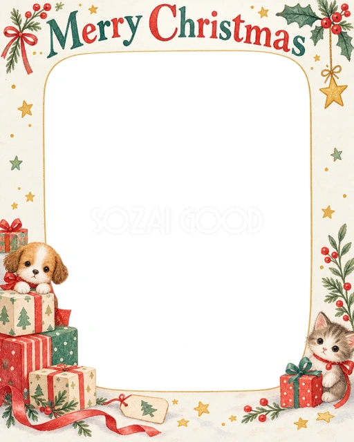 ちいさなペット用ベッドのクリスマスイラスト