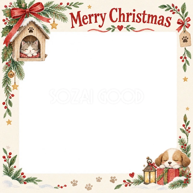 小さなペットハウスのクリスマスイラスト