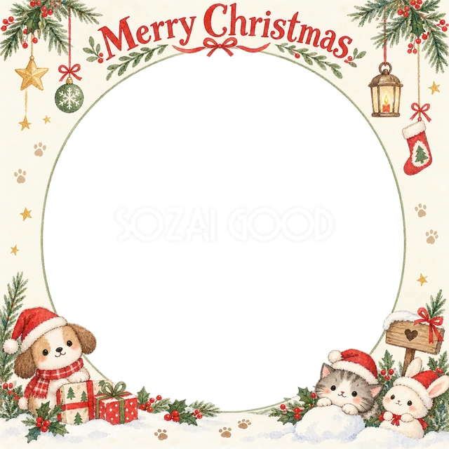 お揃いの帽子のクリスマスイラスト