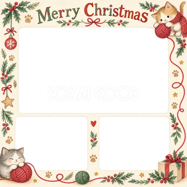 ねこの毛糸玉のクリスマスイラスト