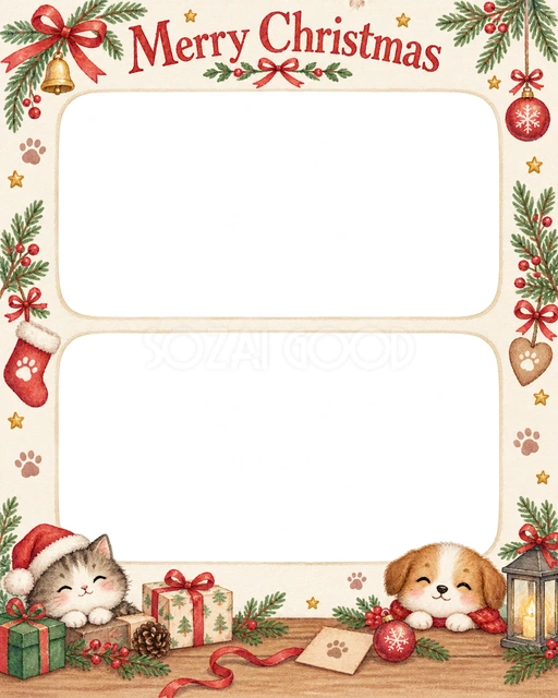 肉球とリボンのクリスマスイラスト