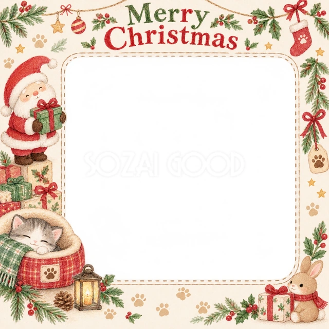 ちいさなペット用ベッドのクリスマスイラスト
