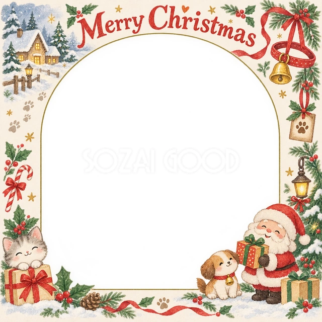 鈴と首輪のクリスマスイラスト