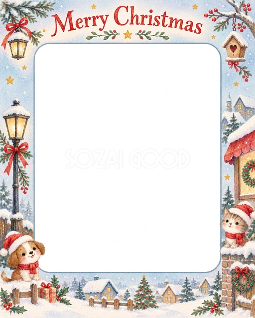 お揃いの帽子のクリスマスイラスト