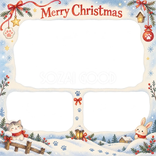 肉球とリボンのクリスマスイラスト