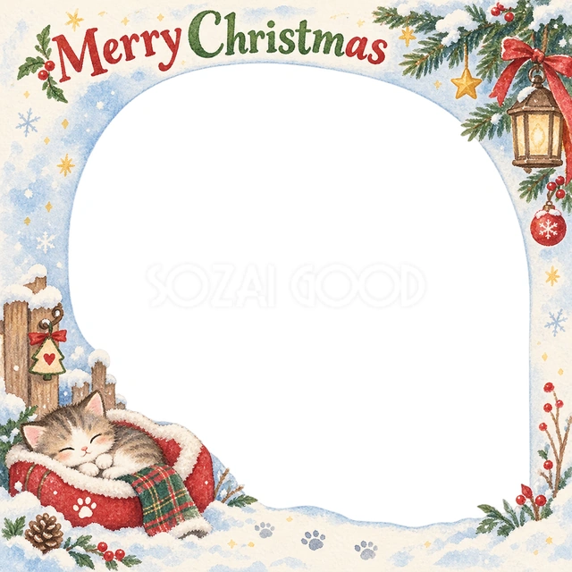 ちいさなペット用ベッドのクリスマスイラスト