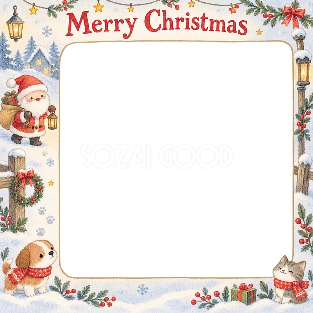 お散歩のマフラーのクリスマスイラスト