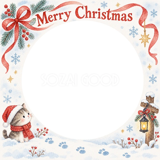 雪の足あとのクリスマスイラスト