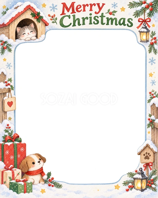小さなペットハウスのクリスマスイラスト