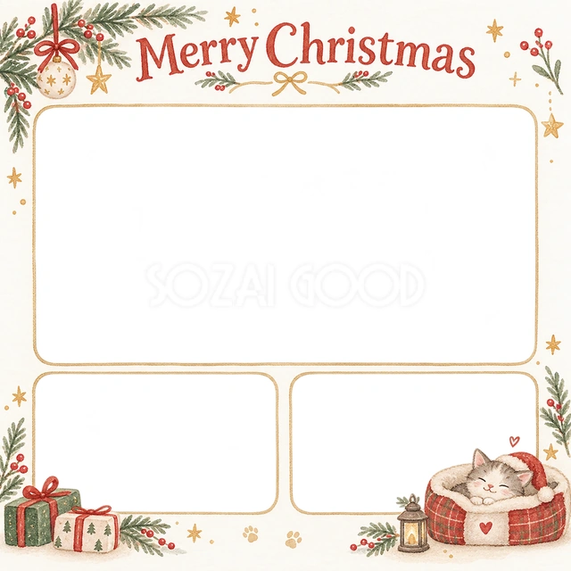 ちいさなペット用ベッドのクリスマスイラスト
