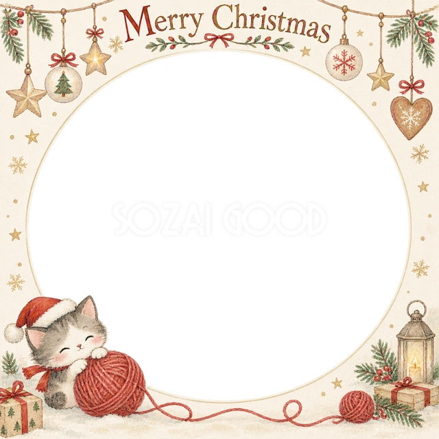 ねこの毛糸玉のクリスマスイラスト