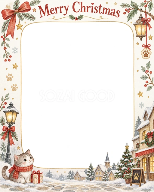 肉球とリボンのクリスマスイラスト