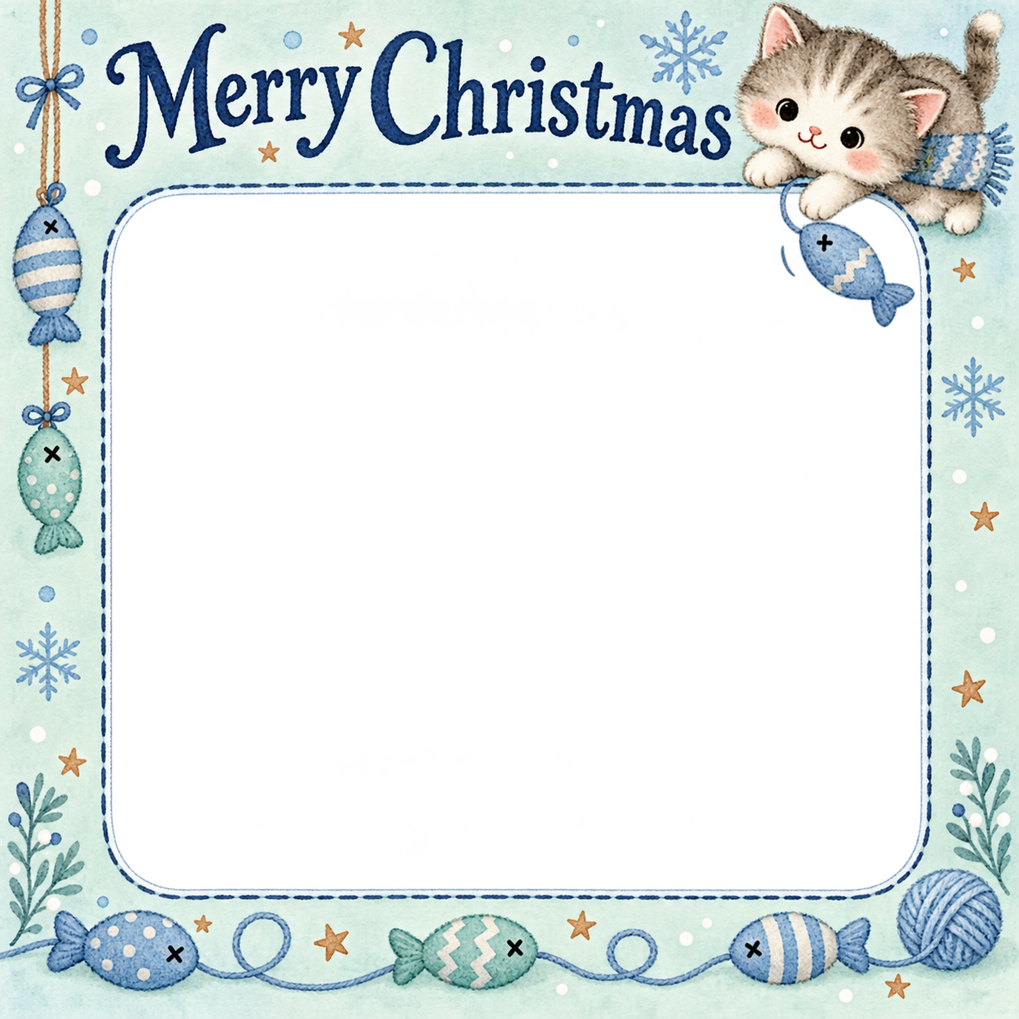 魚形のおもちゃの犬・猫のクリスマス写真フレーム｜大人可愛いペット記念日・無料イラスト 100000に写真・文字を入れる