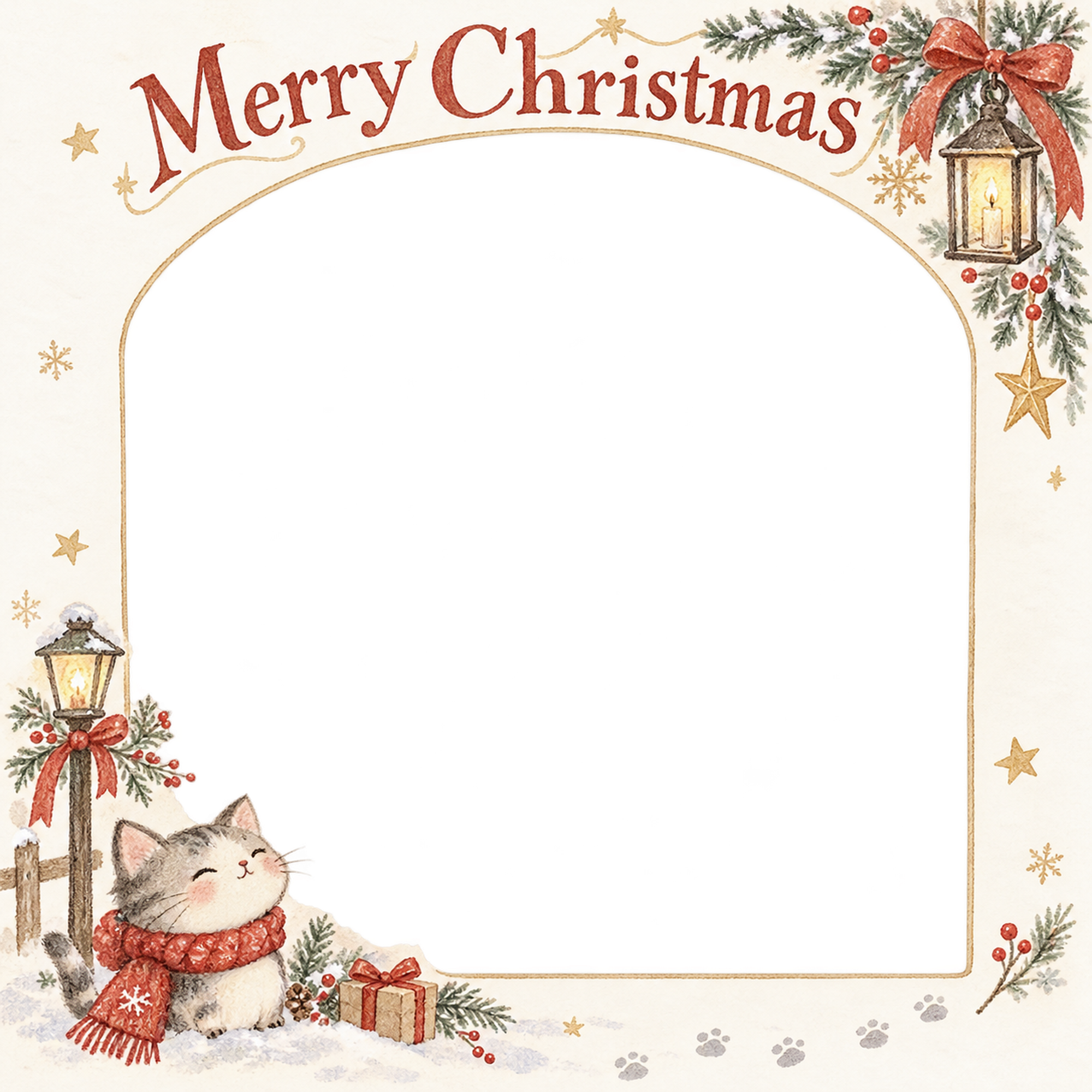 お散歩のマフラーの犬・猫のクリスマス写真フレーム｜大人可愛いペット記念日・無料イラスト 100001に写真・文字を入れる