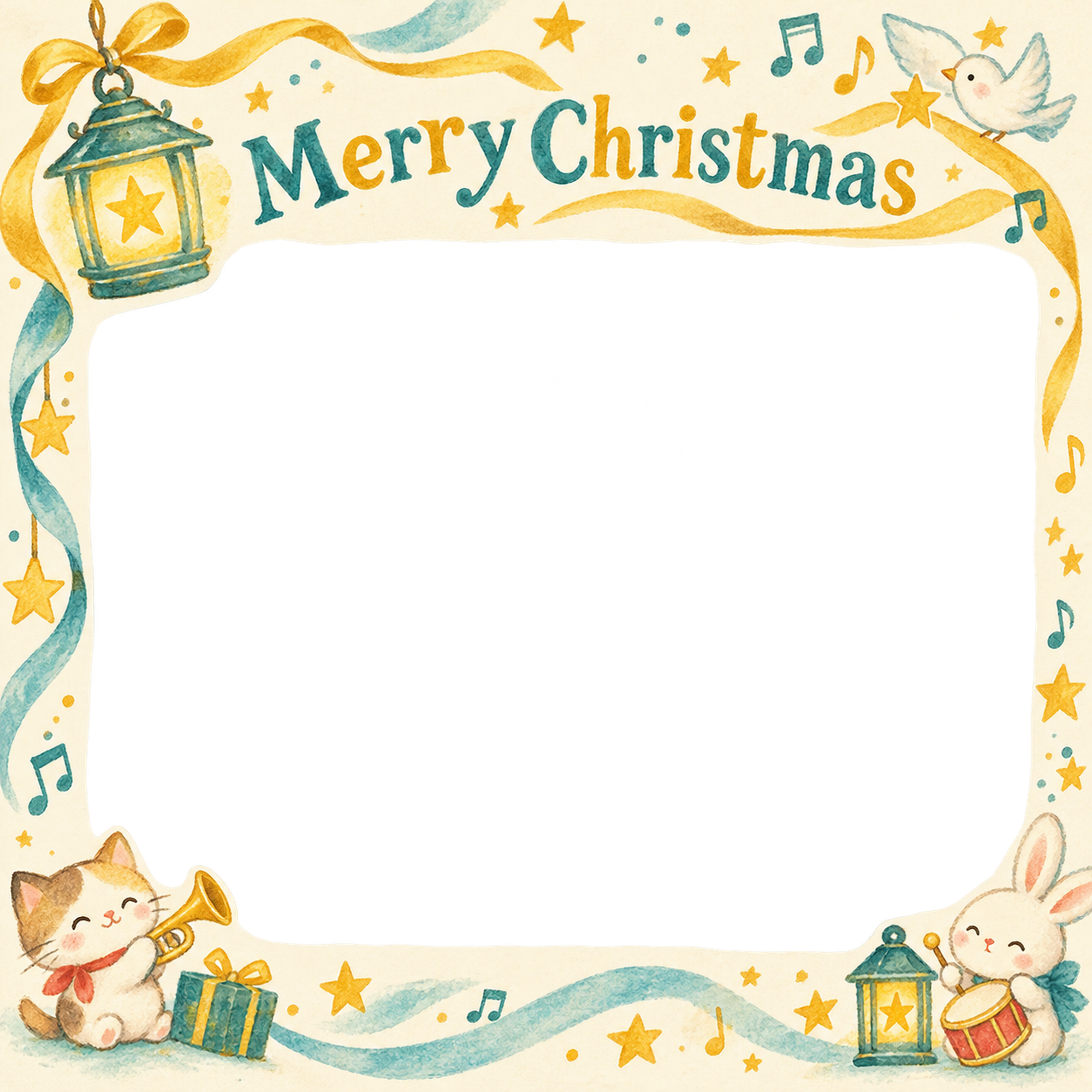 ひかるランタンの保育園・幼稚園のクリスマス会写真フレーム｜みんなの音楽会・無料イラスト 100032に写真・文字を入れる