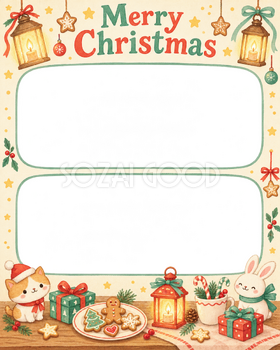 ひかるランタンの保育園・幼稚園のクリスマス会写真フレーム｜お菓子のクリスマス会・無料イラスト 100042