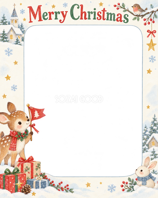 子鹿と小さな旗のクリスマス枠