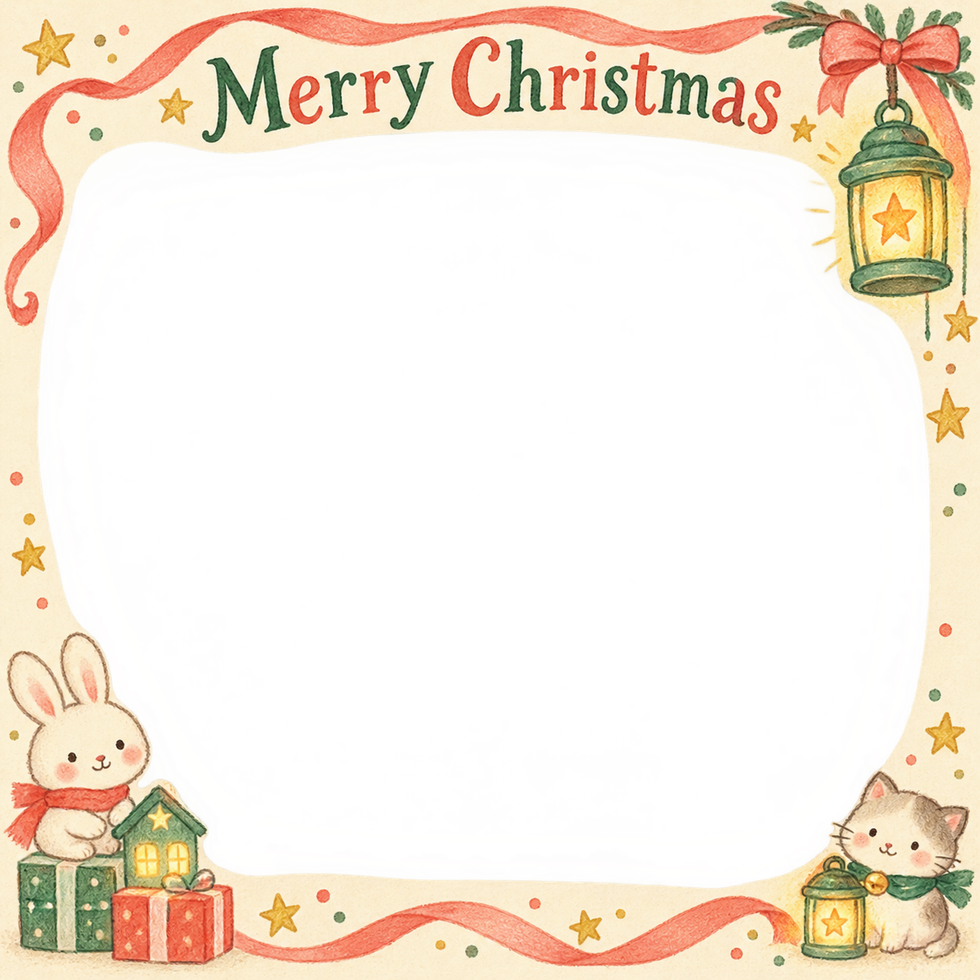 ひかるランタンの保育園・幼稚園のクリスマス会写真フレーム｜思い出アルバム・無料イラスト 100084に写真・文字を入れる
