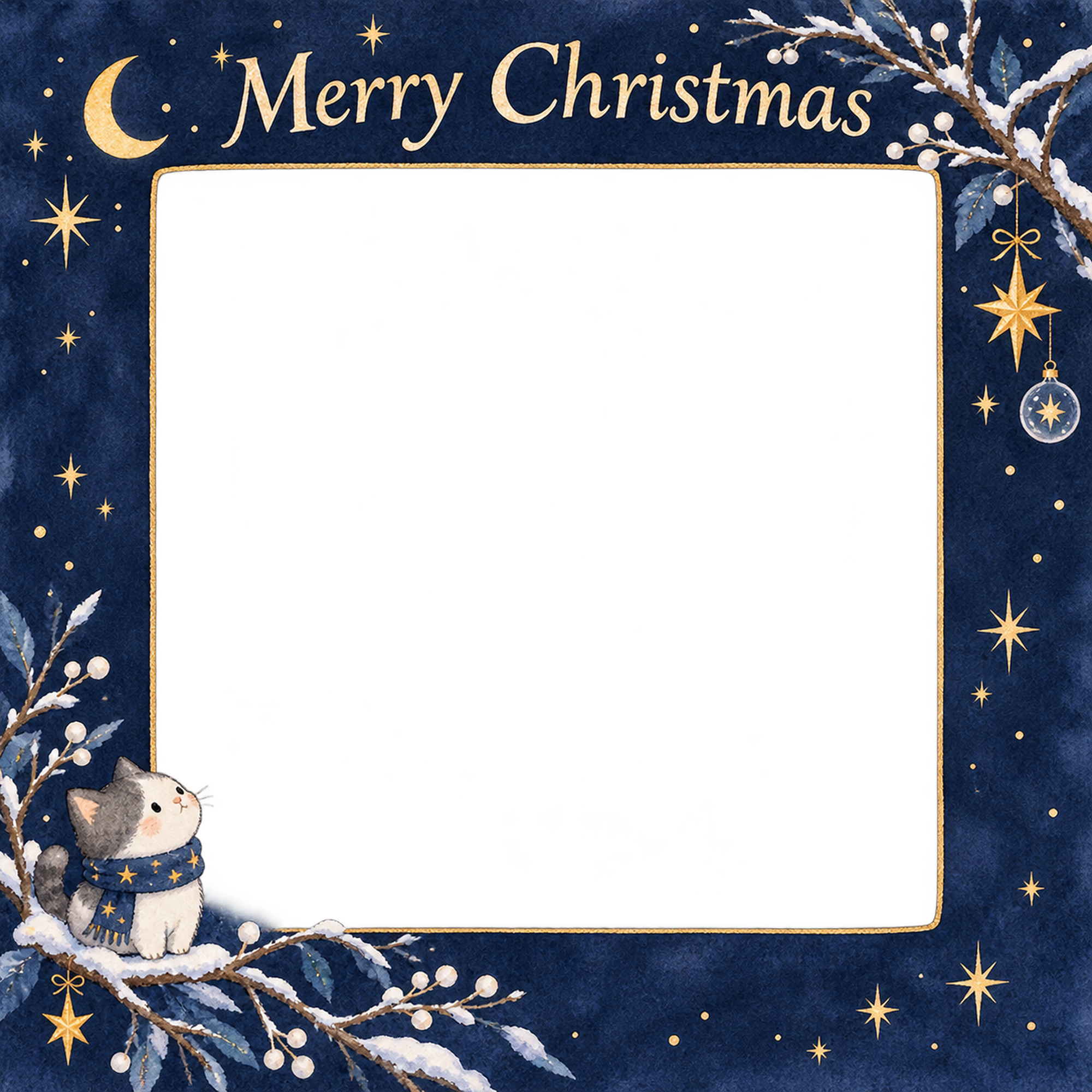 冬の枝の大人・友達のクリスマス写真フレーム｜夜空と星の物語・無料イラスト 100105に写真・文字を入れる