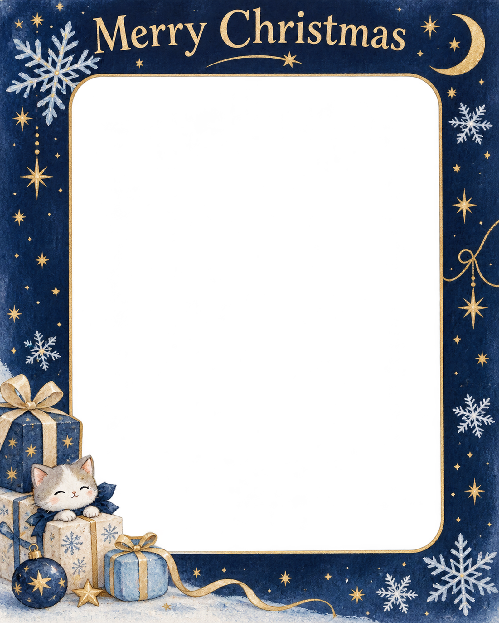 雪の結晶の大人・友達のクリスマス写真フレーム｜夜空と星の物語・無料イラスト 100111に写真・文字を入れる