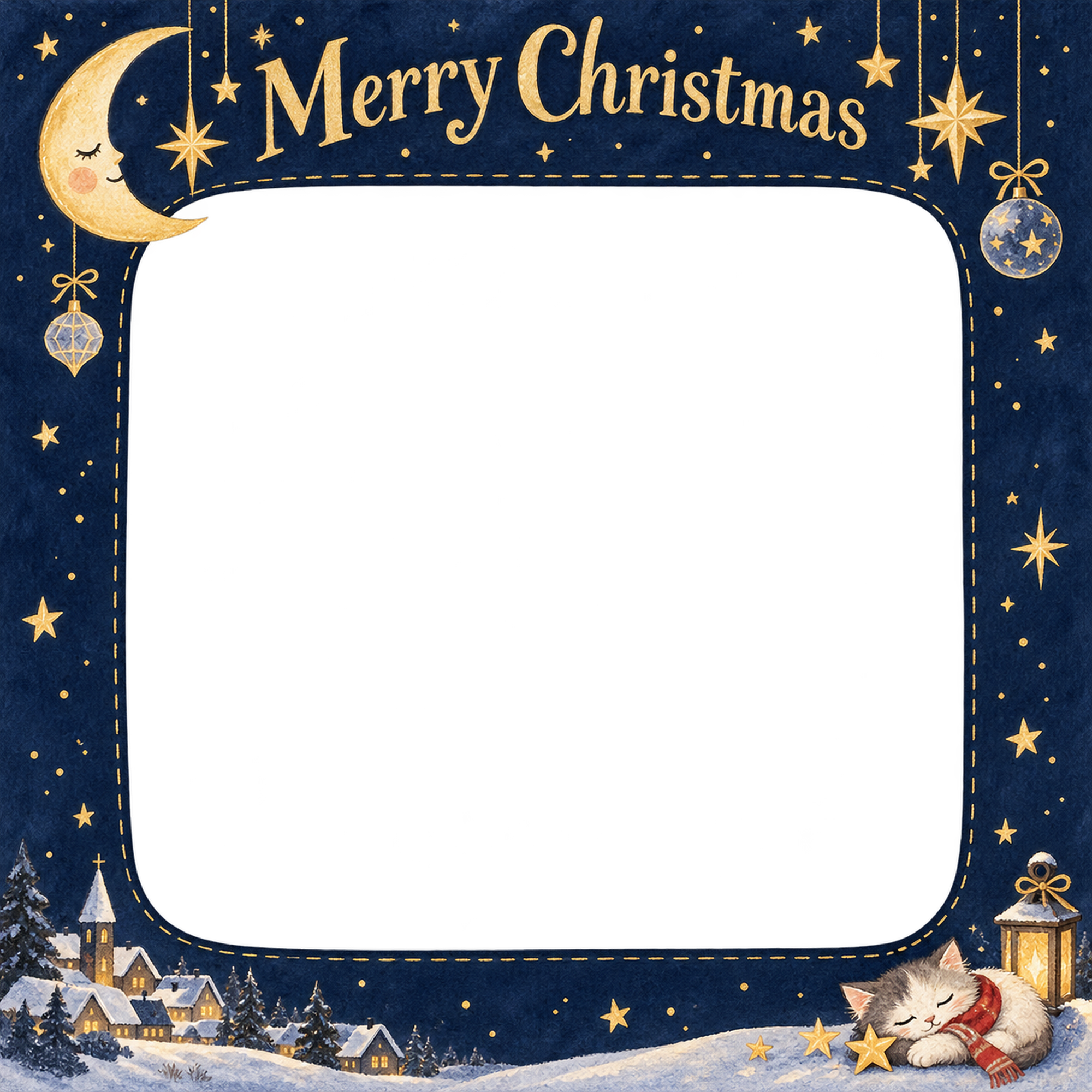 三日月と星の大人・友達のクリスマス写真フレーム｜夜空と星の物語・無料イラスト 100112に写真・文字を入れる