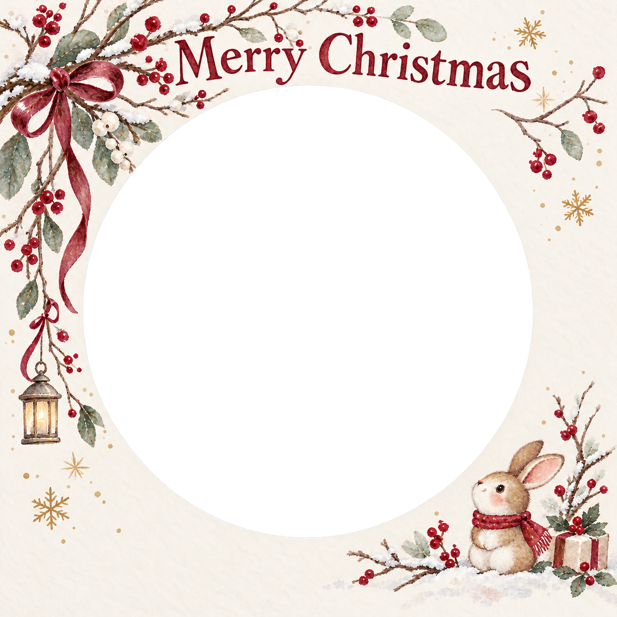 冬の枝の大人・友達のクリスマス写真フレーム｜冬の花とリボン・無料イラスト 100115に写真・文字を入れる