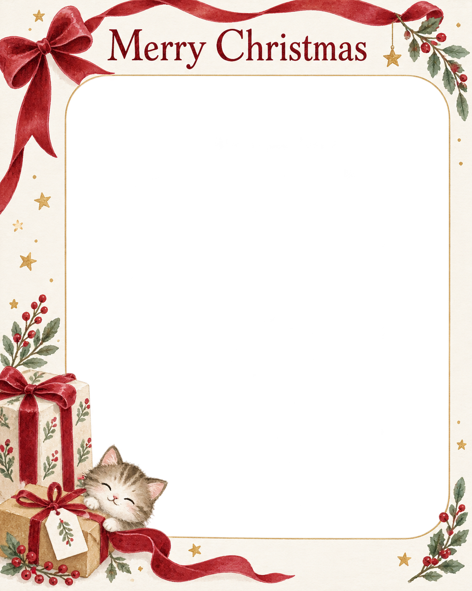 赤いベルベットリボンの大人・友達のクリスマス写真フレーム｜冬の花とリボン・無料イラスト 100124に写真・文字を入れる