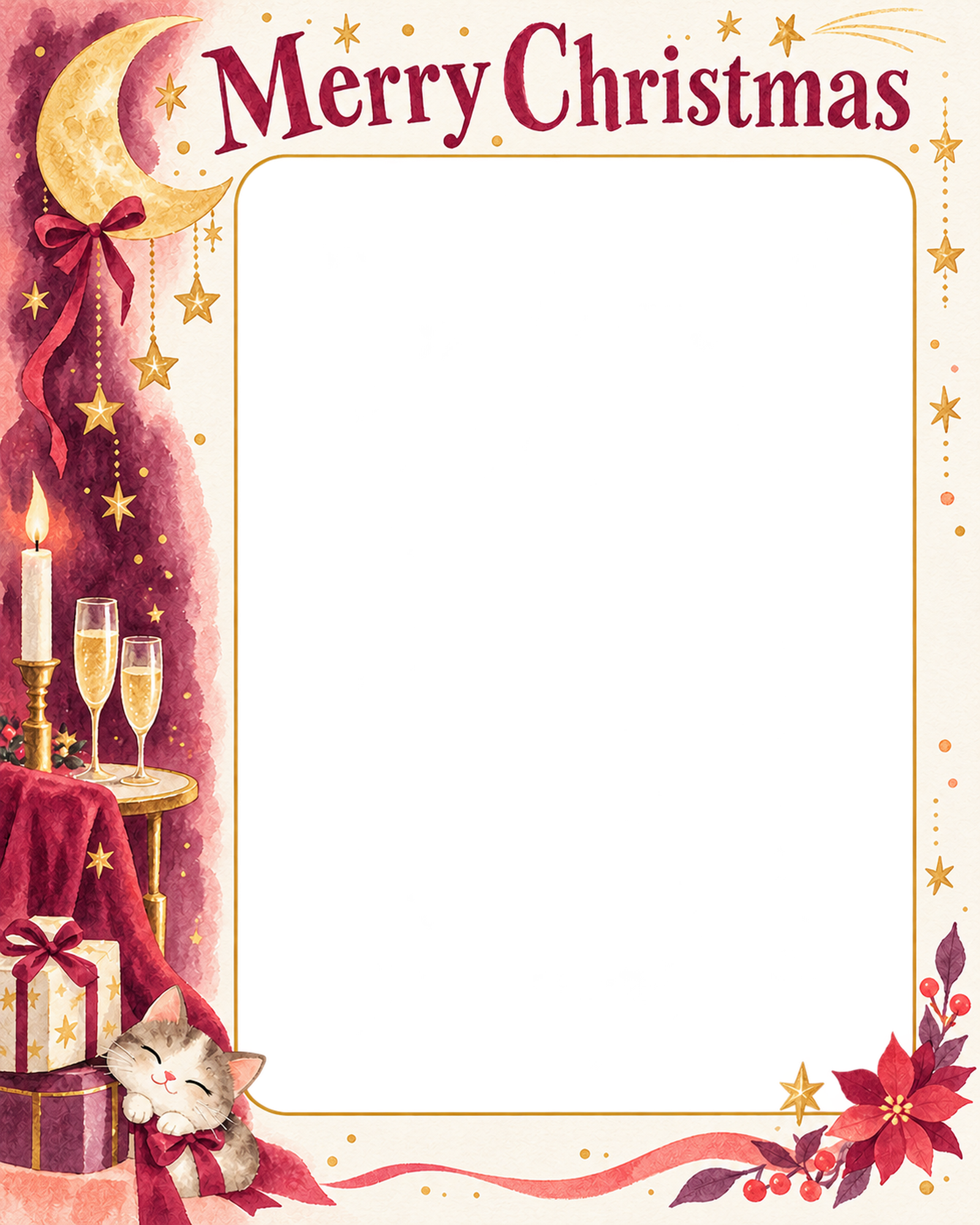 三日月と星の大人・友達のクリスマス写真フレーム｜大人のパーティー・無料イラスト 100142に写真・文字を入れる