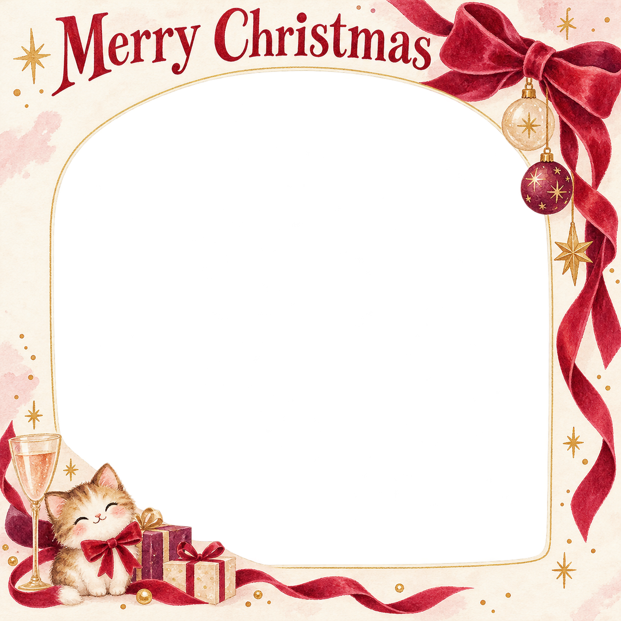 赤いベルベットリボンの大人・友達のクリスマス写真フレーム｜大人のパーティー・無料イラスト 100144に写真・文字を入れる