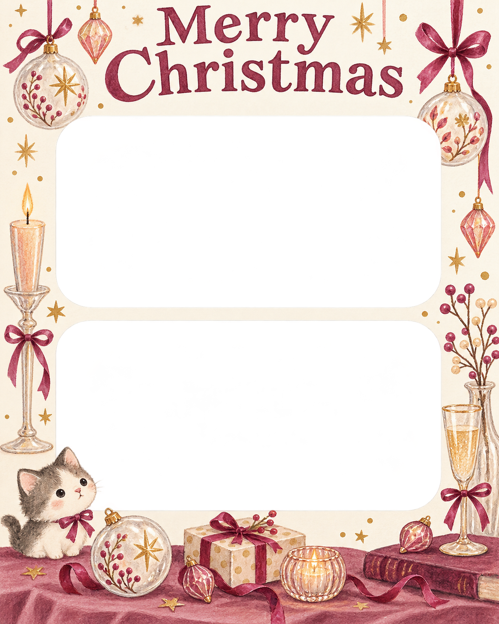 ガラスの飾りの大人・友達のクリスマス写真フレーム｜大人のパーティー・無料イラスト 100146に写真・文字を入れる