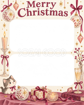 ガラスの飾りの大人・友達のクリスマス写真フレーム｜大人のパーティー・無料イラスト 100146