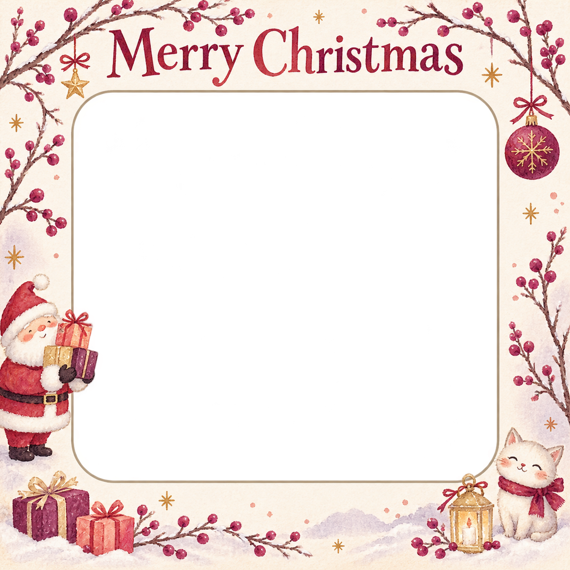 冬の枝の大人・友達のクリスマス写真フレーム｜大人のパーティー・無料イラスト 100147に写真・文字を入れる