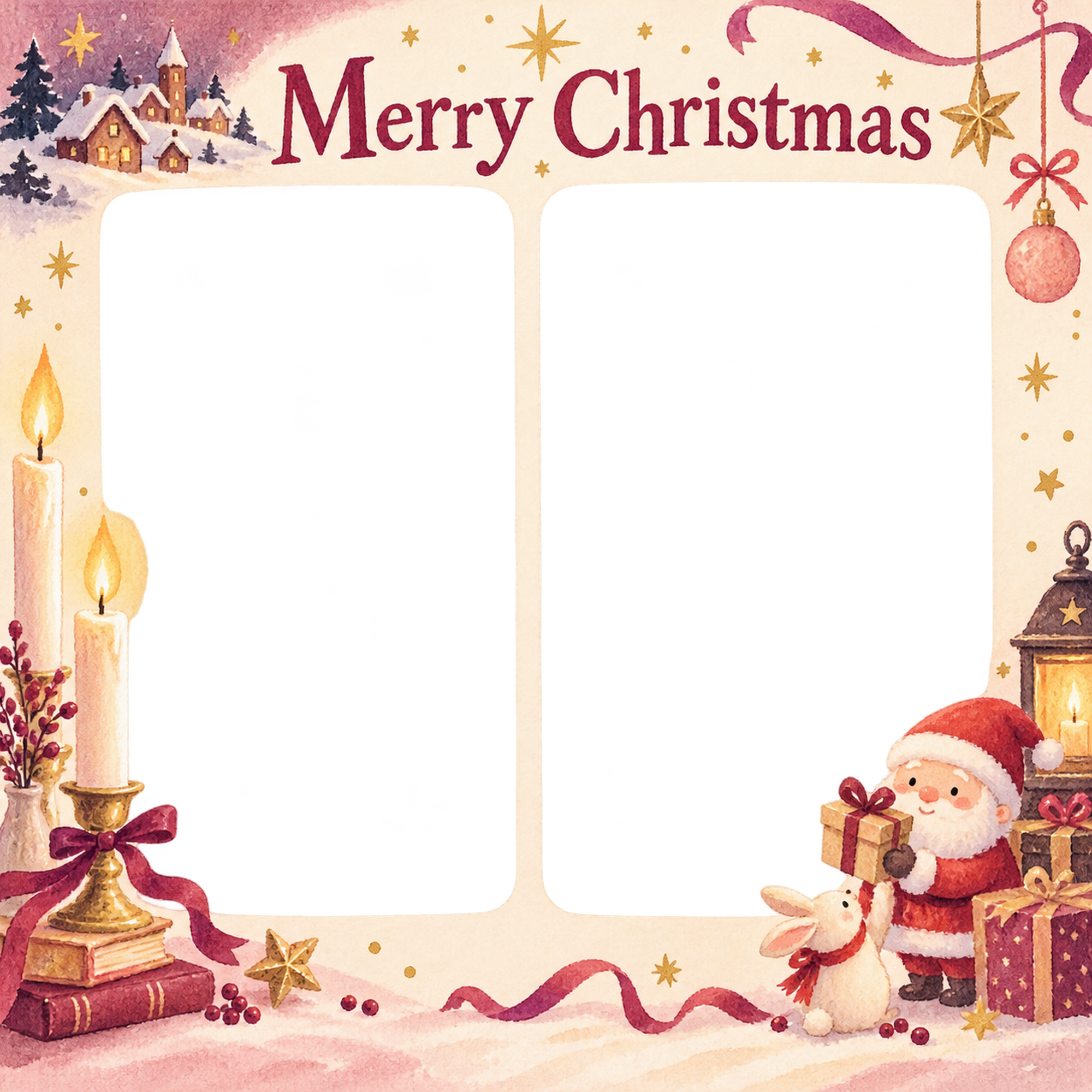 キャンドルの光の大人・友達のクリスマス写真フレーム｜大人のパーティー・無料イラスト 100148に写真・文字を入れる