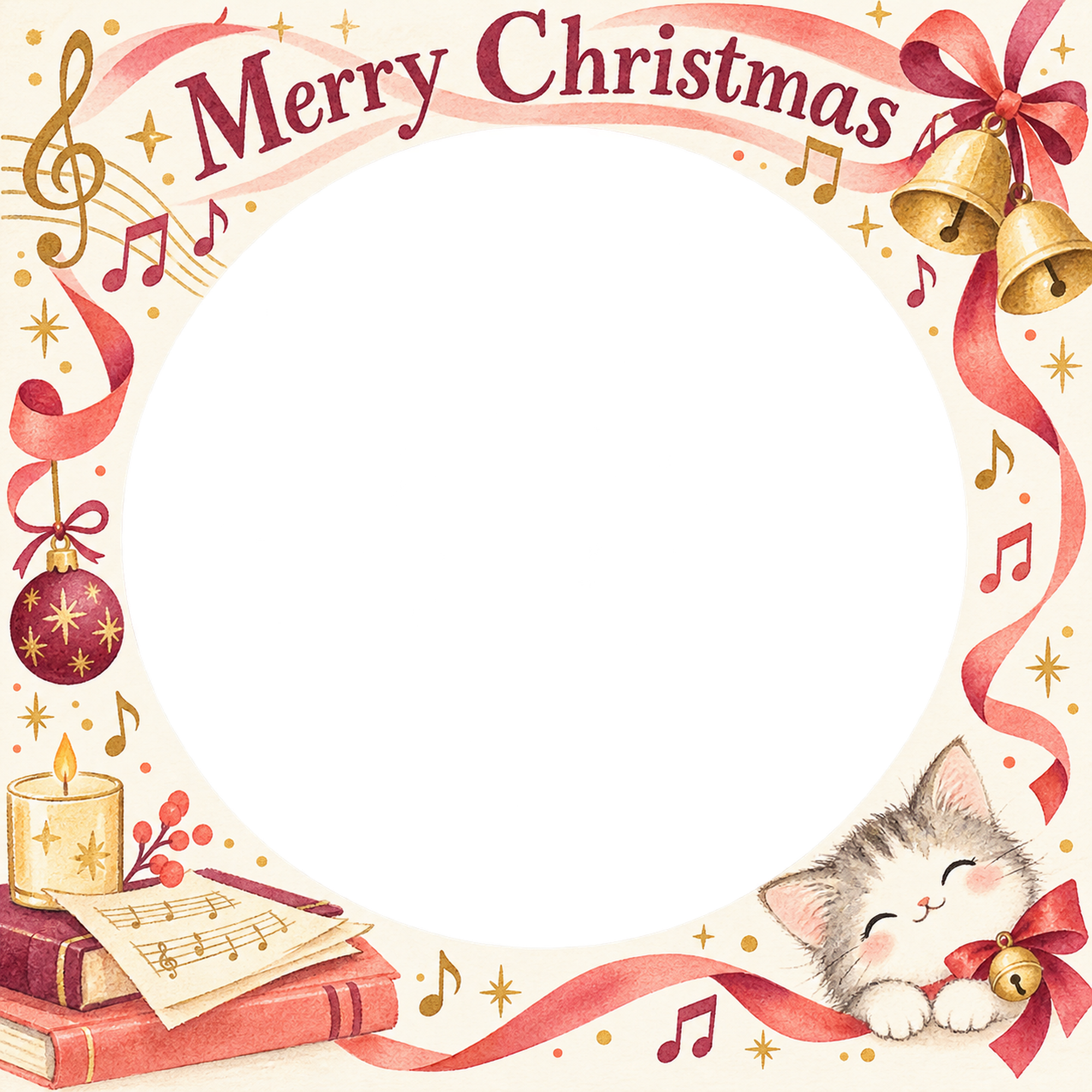 音楽とベルの大人・友達のクリスマス写真フレーム｜大人のパーティー・無料イラスト 100149に写真・文字を入れる