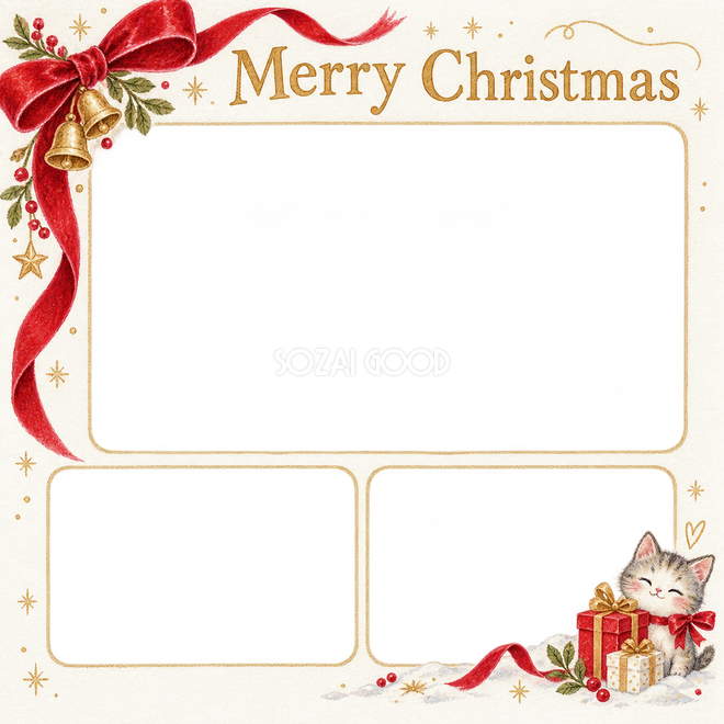 赤いベルベットリボンのクリスマス枠
