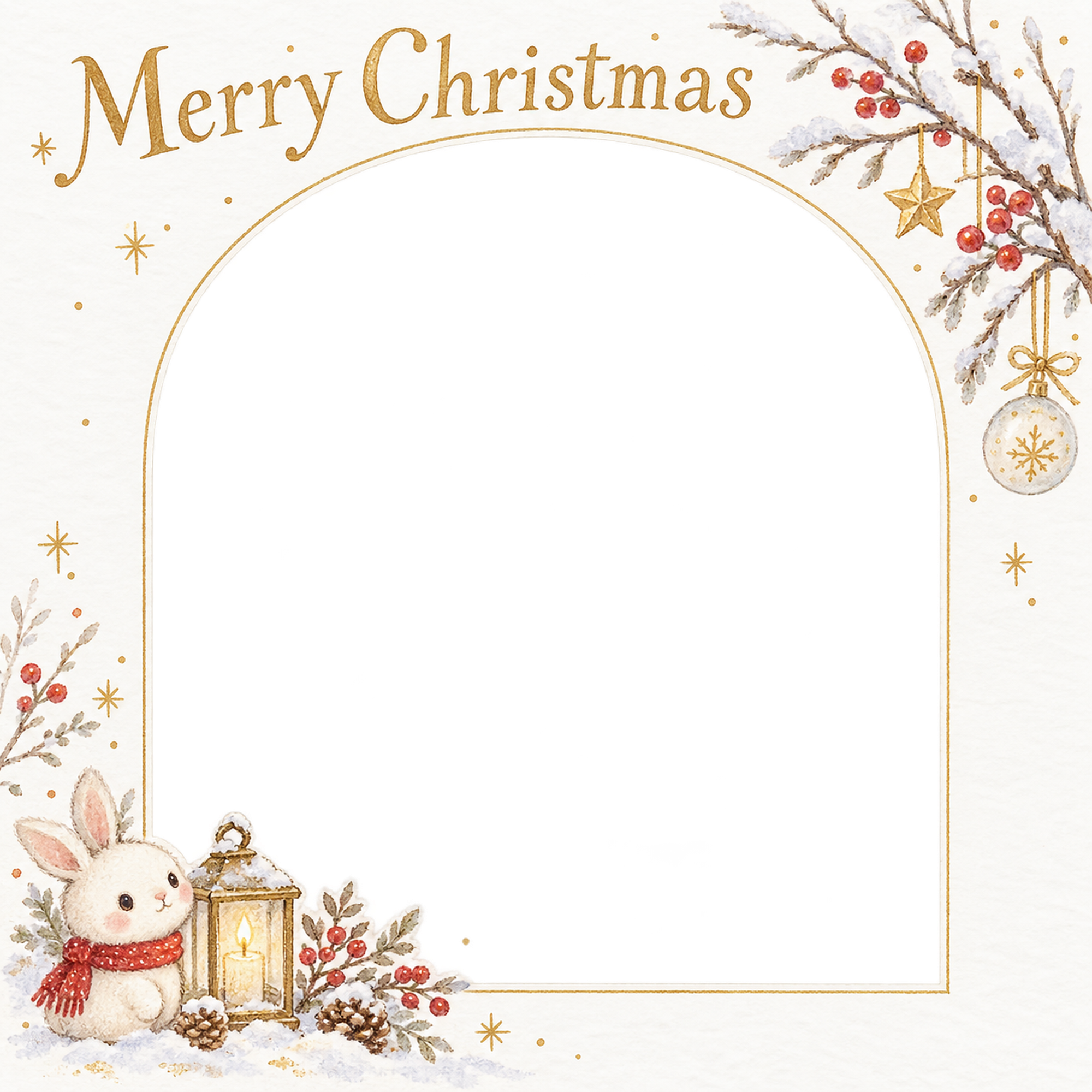 冬の枝の大人・友達のクリスマス写真フレーム｜白い紙と繊細な飾り・無料イラスト 100157に写真・文字を入れる