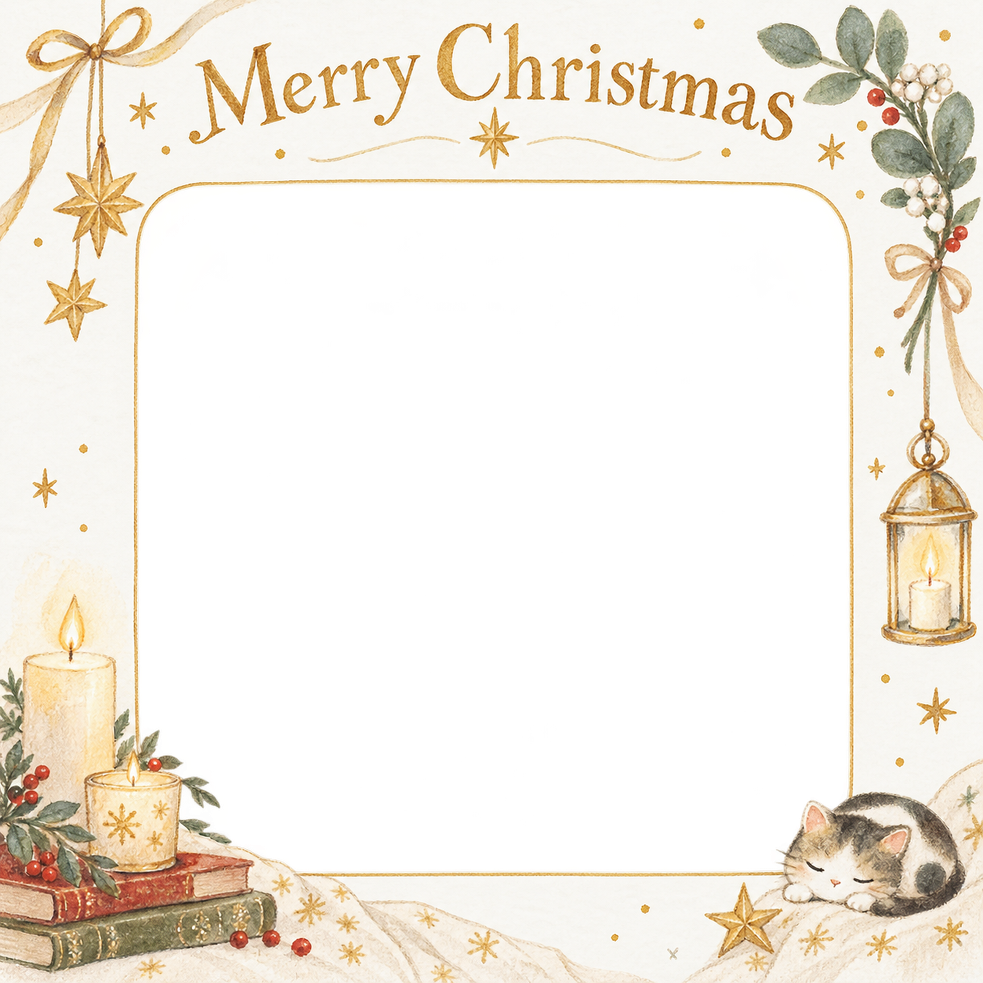 キャンドルの光の大人・友達のクリスマス写真フレーム｜白い紙と繊細な飾り・無料イラスト 100158に写真・文字を入れる