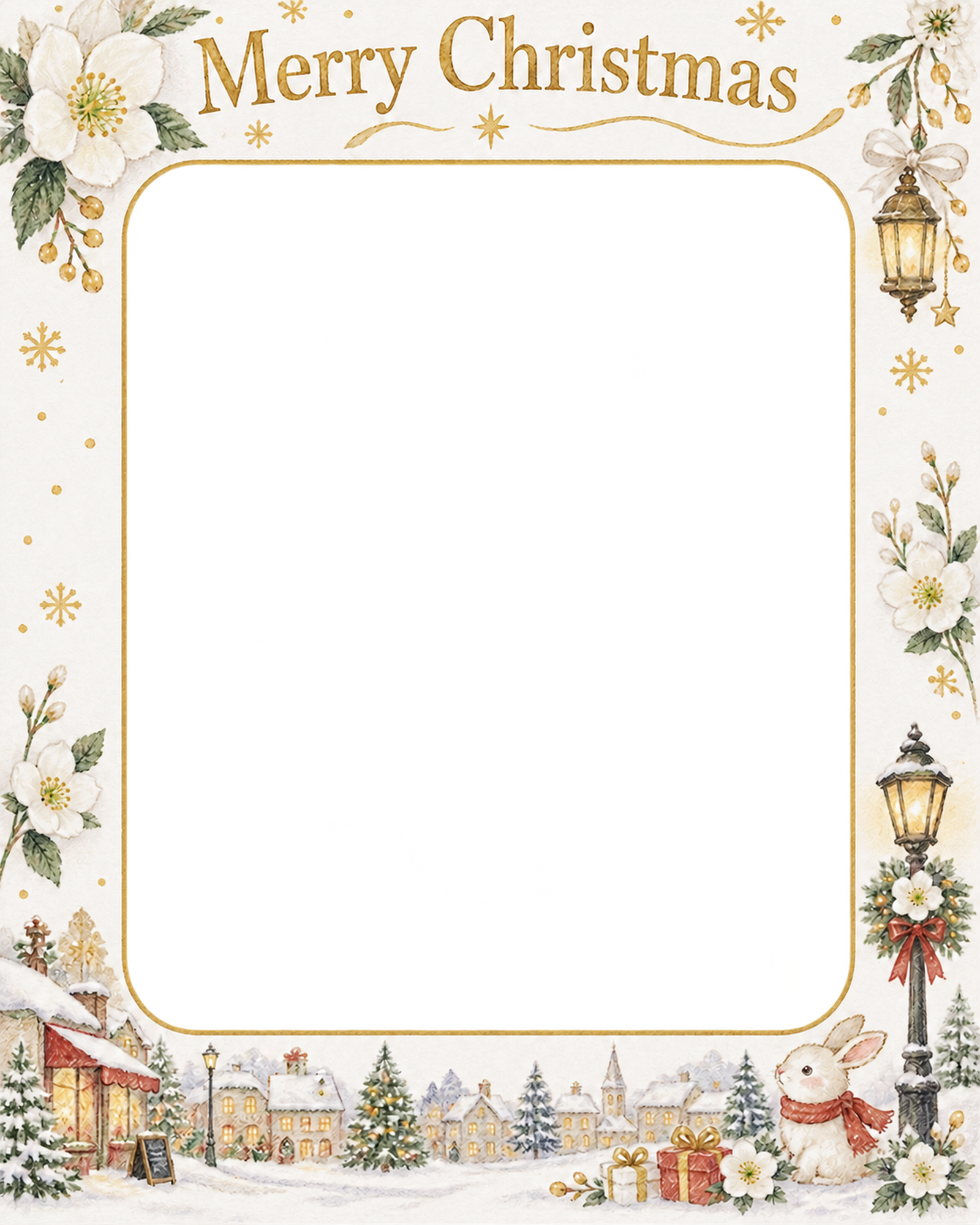 白い花の大人・友達のクリスマス写真フレーム｜白い紙と繊細な飾り・無料イラスト 100165に写真・文字を入れる